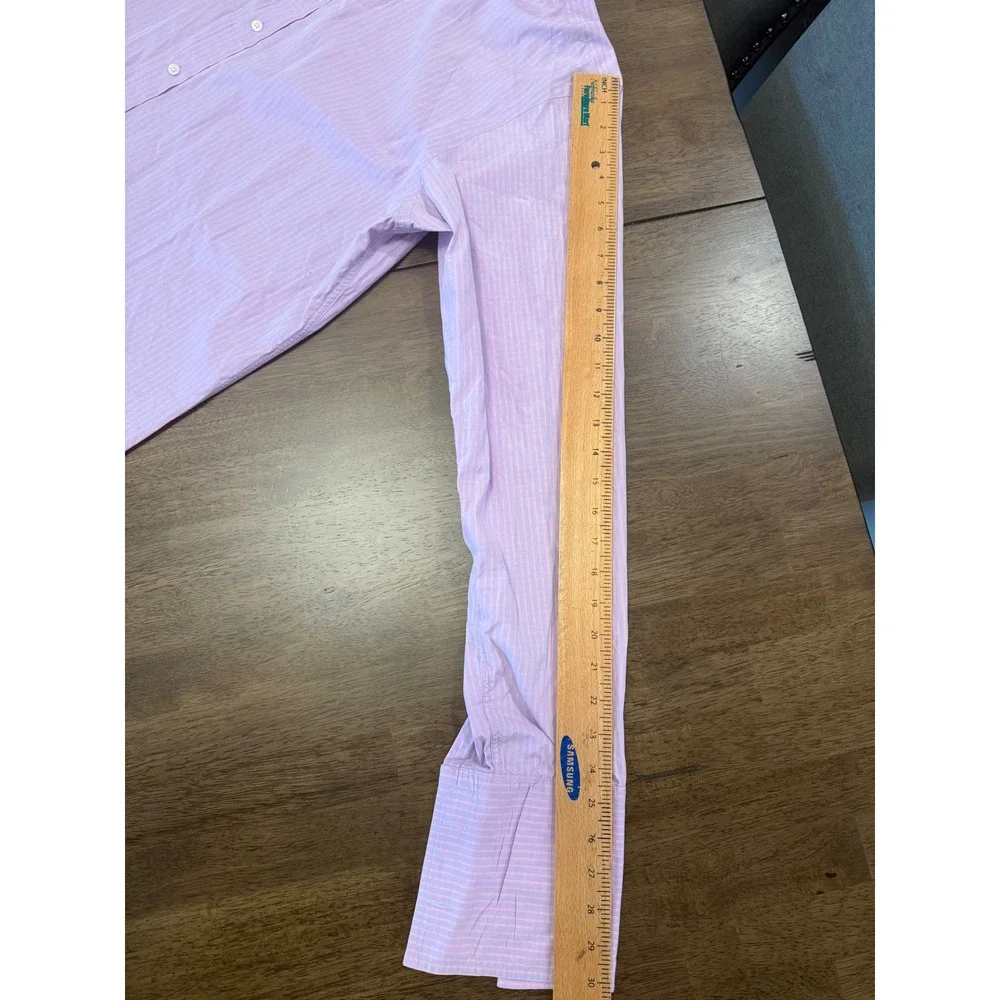 Thomas‎ Pink Mens Superfine 170s Striped Dress Shirt Lavender Orange 16.5 36.5